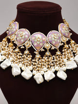 Purple and Multi-Colour Meenakari Kundan Necklace Set with Earrings