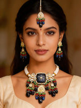 Multistrand Kundan Choker Set with Maang Tikka and Earrings