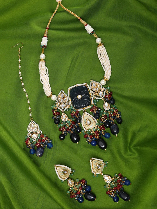Multistrand Kundan Choker Set with Maang Tikka and Earrings