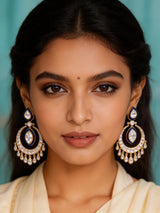 Polki and Meenakari Blue Green Chandbali Earrings