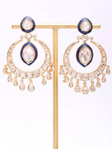 Polki and Meenakari Blue Green Chandbali Earrings