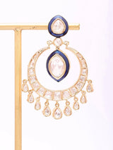 Polki and Meenakari Blue Green Chandbali Earrings