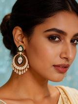 Polki and Meenakari Blue Green Chandbali Earrings