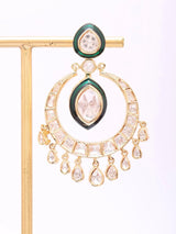 Polki and Meenakari Blue Green Chandbali Earrings