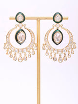 Polki and Meenakari Blue Green Chandbali Earrings