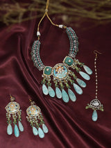 Aqua Green Meenakari Choker Set with Maang Tikka