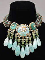 Aqua Green Meenakari Choker Set with Maang Tikka