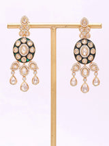 Emerald Green Meenakari Polki Teardrop Drop Earrings