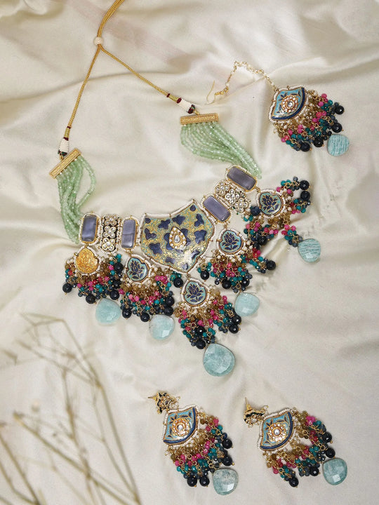 Meenakari Kundan Bridal Necklace Set with Earrings
