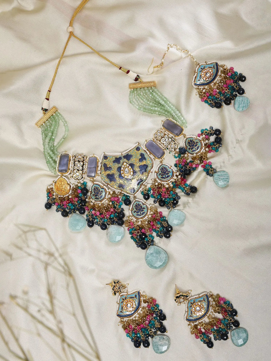 Meenakari Kundan Bridal Necklace Set with Earrings