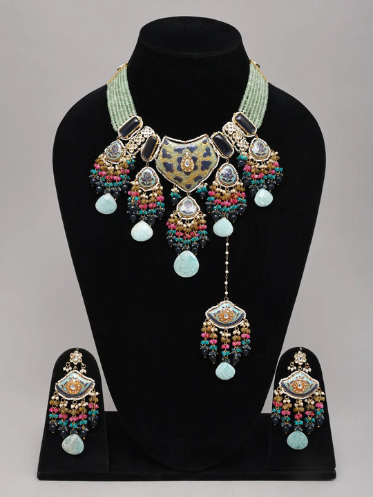 Meenakari Kundan Bridal Necklace Set with Earrings
