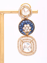 Floral Carved Polki and Blue Pink Stone Drop Earrings