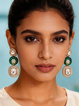 Floral Carved Polki and Blue Pink Stone Drop Earrings