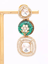 Floral Carved Polki and Blue Pink Stone Drop Earrings