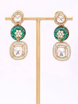 Floral Carved Polki and Blue Pink Stone Drop Earrings