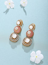 Floral Carved Polki and Blue Pink Stone Drop Earrings