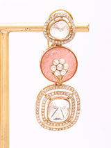 Floral Carved Polki and Blue Pink Stone Drop Earrings