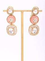 Floral Carved Polki and Blue Pink Stone Drop Earrings