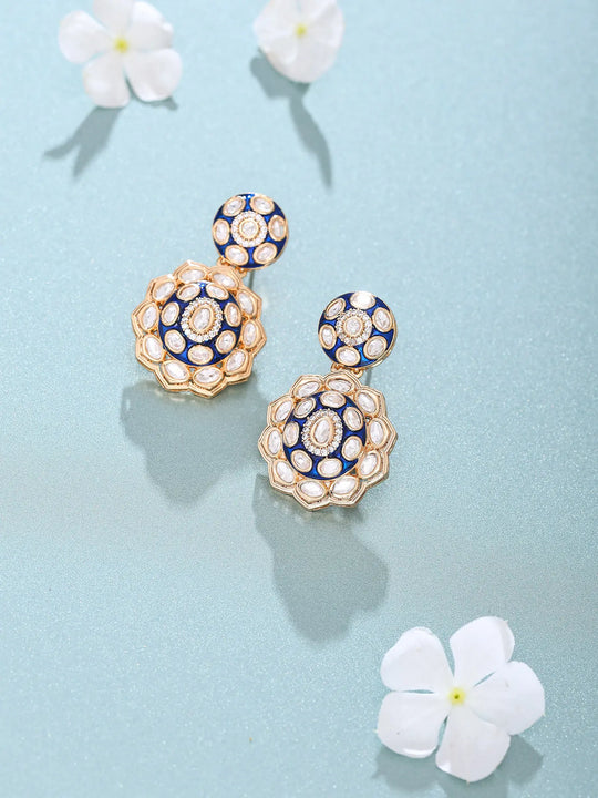 Floral Polki and Meenakari Brass Stud Earrings