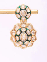 Floral Polki and Meenakari Brass Stud Earrings