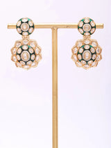Floral Polki and Meenakari Brass Stud Earrings