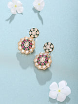 Floral Polki and Meenakari Brass Stud Earrings