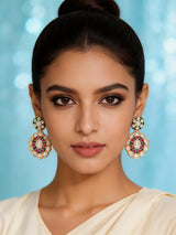 Floral Polki and Meenakari Brass Stud Earrings