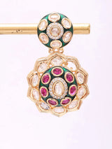 Floral Polki and Meenakari Brass Stud Earrings