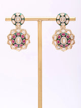 Floral Polki and Meenakari Brass Stud Earrings