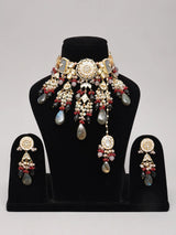 Kundan Stone Drop Choker Necklace Set with Earrings