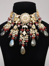 Kundan Stone Drop Choker Necklace Set with Earrings