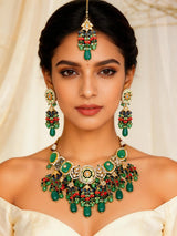 Kundan Bridal Choker Necklace Set with Earrings and Maang Tikka