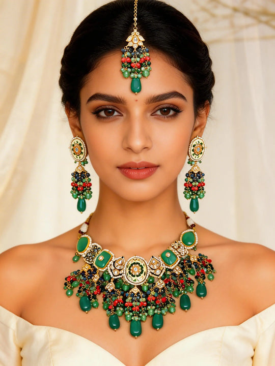 Kundan Bridal Choker Necklace Set with Earrings and Maang Tikka