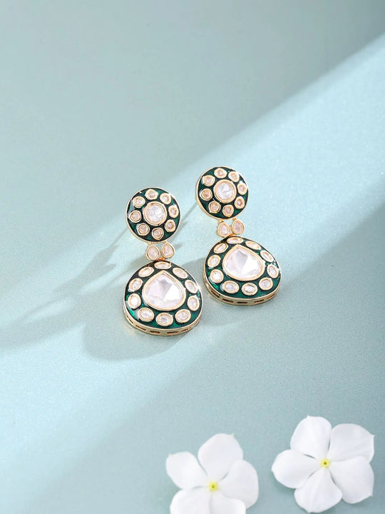 Uncut Polki Teardrop Earrings in Antique Brass