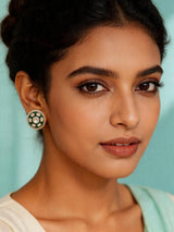 Polki and Green Meenakari Brass Stud Earrings