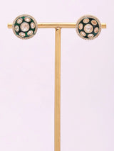 Polki and Green Meenakari Brass Stud Earrings