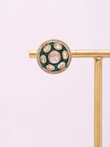 Polki and Green Meenakari Brass Stud Earrings