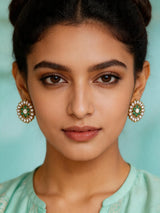 Floral Polki and Stone Studded Stud Earrings in Brass