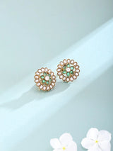 Floral Polki and Stone Studded Stud Earrings in Brass