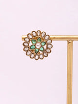 Floral Polki and Stone Studded Stud Earrings in Brass