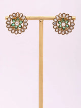 Floral Polki and Stone Studded Stud Earrings in Brass