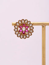 Floral Polki and Stone Studded Stud Earrings in Brass