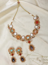 Kundan and Pearl Brass Necklace and Earrings Set
