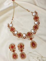 Kundan and Pearl Brass Necklace and Earrings Set