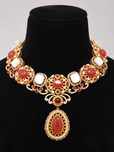 Kundan and Pearl Brass Necklace and Earrings Set