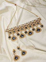 Geometric Kundan Choker Necklace Set with Green Stones