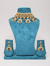 Geometric Kundan Choker Necklace Set with Green Stones