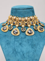 Geometric Kundan Choker Necklace Set with Green Stones