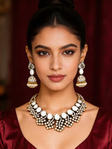 Peacock Kundan White Stone Necklace Set with Jhumka Earrings
