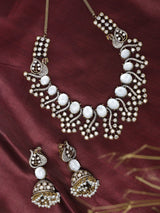 Peacock Kundan White Stone Necklace Set with Jhumka Earrings